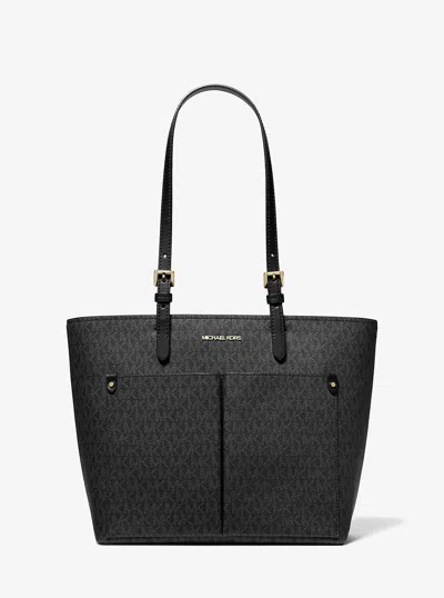 Michael Kors Outlet Jet Set Medium Logo Pocket Tote Bag In Black