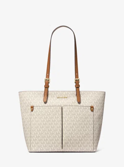 Michael Kors Outlet Jet Set Medium Logo Pocket Tote Bag In White