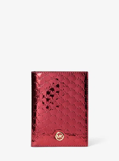 Michael Kors Outlet Jet Set Medium Metallic Logo Debossed Passport Wallet In Multi