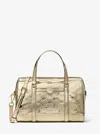 Michael Kors Outlet Jet Set Medium Metallic Logo Debossed Satchel In Gold