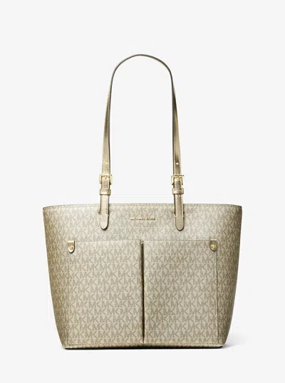 Michael Kors Outlet Jet Set Medium Metallic Signature Logo Pocket Tote Bag In Pattern