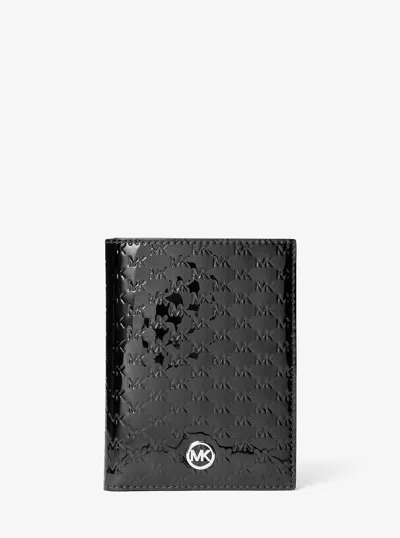 Michael Kors Outlet Jet Set Medium Patent Logo Debossed Passport Wallet In Black