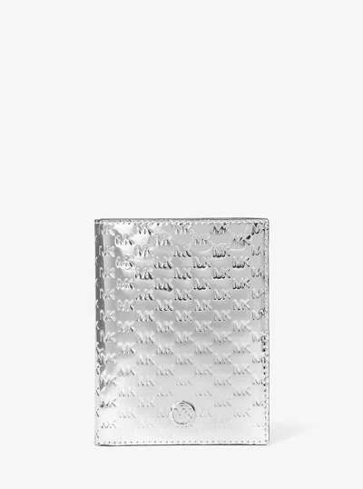 Michael Kors Outlet Jet Set Medium Patent Logo Debossed Passport Wallet In Silver