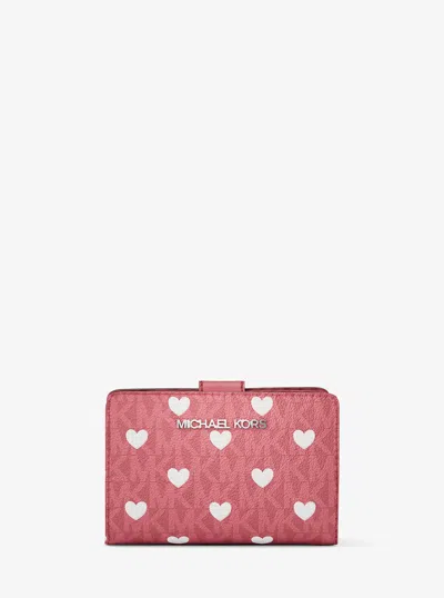 Michael Kors Outlet Jet Set Medium Printed Signature Logo Bi-fold Wallet In Pink
