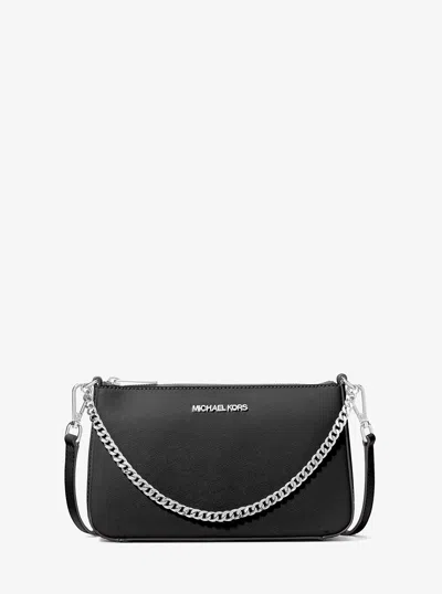 Michael Kors Outlet Jet Set Medium Saffiano Leather Crossbody Bag In Black