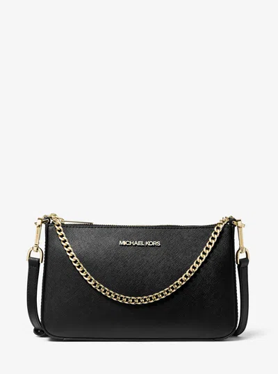 Michael Kors Outlet Jet Set Medium Saffiano Leather Crossbody Bag In Black