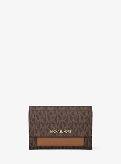Michael Kors Outlet Jet Set Medium Signature Logo 2-in-1 Wallet In Brown