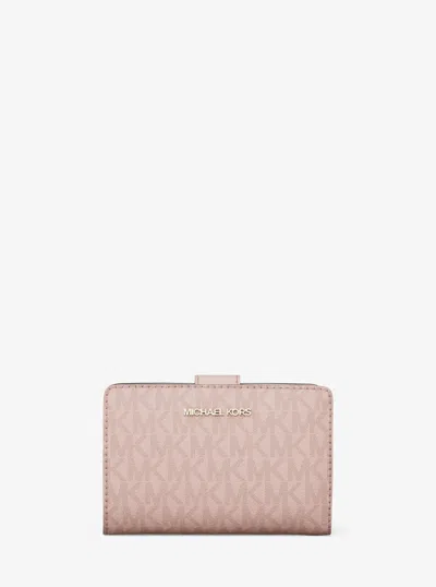 Michael Kors Outlet Jet Set Medium Signature Logo Bi-fold Wallet In Pink