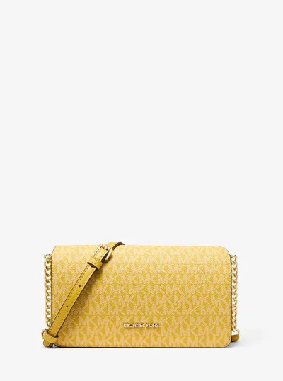 Michael Kors Outlet Jet Set Medium Signature Logo Crossbody Bag In Yellow