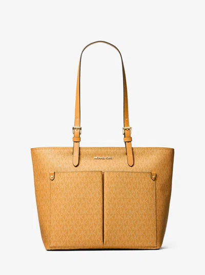 Michael Kors Outlet Jet Set Medium Signature Logo Pocket Tote Bag In Multi