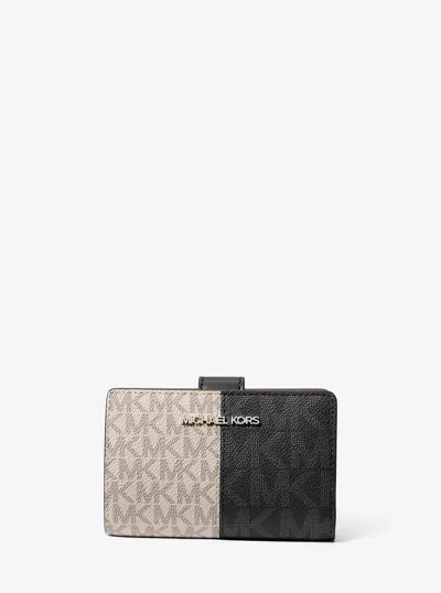 Michael Kors Outlet Jet Set Medium Two-tone Logo Wallet In Black