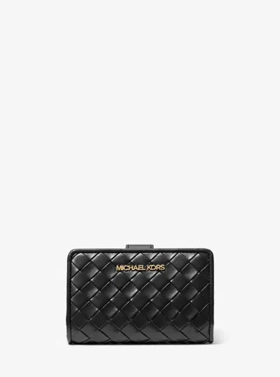 Michael Kors Outlet Jet Set Medium Woven Wallet In Black