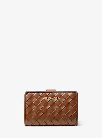 Michael Kors Outlet Jet Set Medium Woven Wallet In Brown