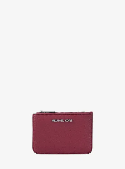 Michael Kors Outlet Jet Set Saffiano Leather Coin Purse In Red