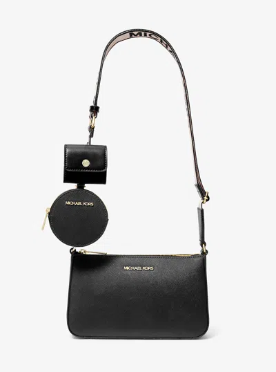 Michael Kors Outlet Jet Set Saffiano Leather Crossbody Bag With Case For Apple Airpods Pro In Black