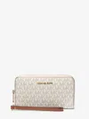 Michael Kors Outlet Jet Set Signature Logo Smartphone Wristlet In White