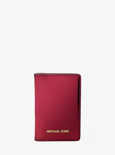 Michael Kors Outlet Jet Set Small Metallic Bi-fold Wallet In Pink