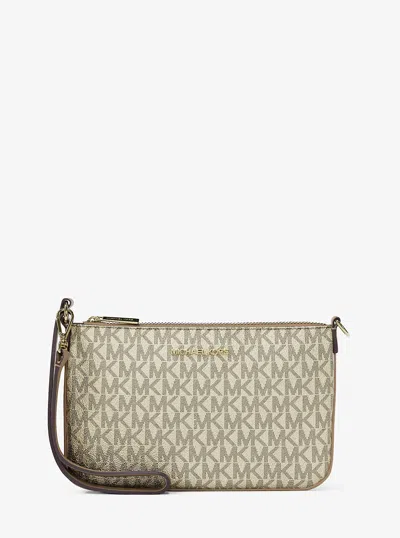 Michael Kors Outlet Jet Set Small Metallic Signature Logo Wristlet In Neutral