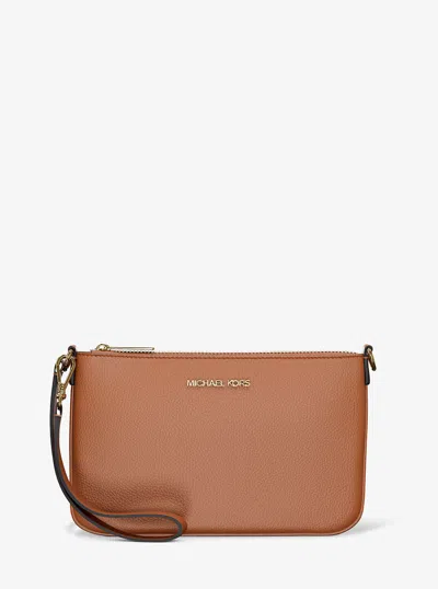 Michael Kors Outlet Jet Set Small Pebbled Leather Convertible Wristlet In Brown