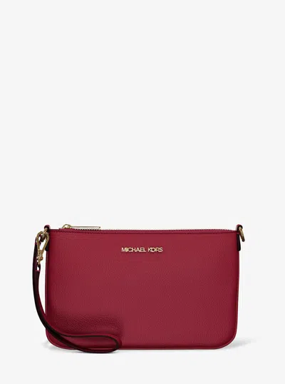 Michael Kors Outlet Jet Set Small Pebbled Leather Convertible Wristlet In Red