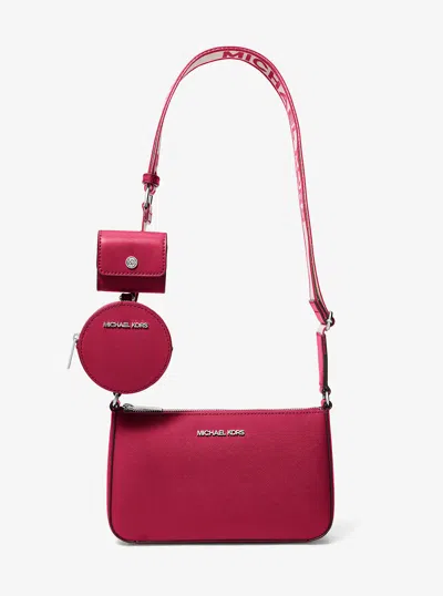 Michael Kors Outlet Jet Set Small Saffiano Leather Crossbody Bag With Case For Apple Airpods Pro In Pink