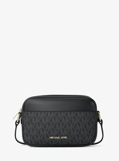 Michael Kors Outlet Jet Set Small Signature Logo Camera Crossbody Bag In Black