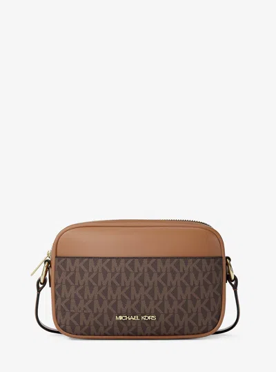 Michael Kors Outlet Jet Set Small Signature Logo Camera Crossbody Bag In Brown