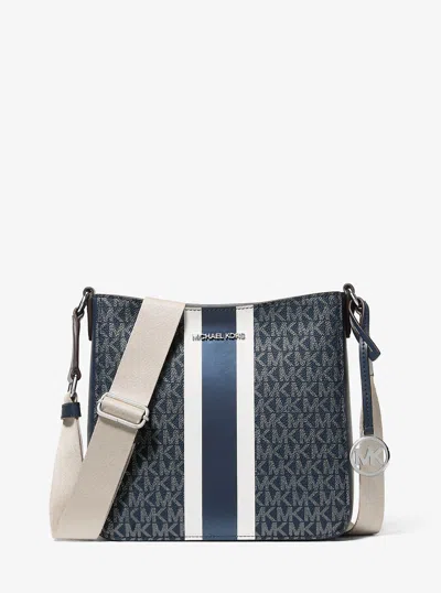 Michael Kors Outlet Jet Set Small Signature Logo Stripe Crossbody Bag In Blue