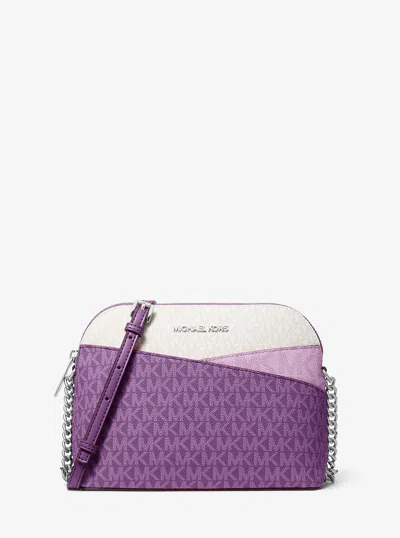 Michael Kors Outlet Jet Set Travel Color-block Signature Logo Crossbody Bag In Purple