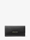 Michael Kors Outlet Jet Set Travel Crossgrain Leather Tri-fold Wallet In Black