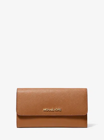 Michael Kors Outlet Jet Set Travel Crossgrain Leather Tri-fold Wallet In Multi