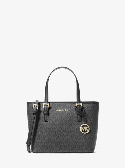 Michael Kors Outlet Jet Set Travel Extra-small Logo Top-zip Tote Bag In Black