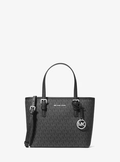 Michael Kors Outlet Jet Set Travel Extra-small Logo Top-zip Tote Bag In Black