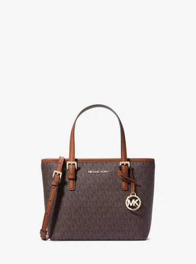 Michael Kors Outlet Jet Set Travel Extra-small Logo Top-zip Tote Bag In Brown