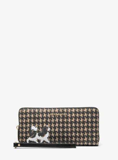 Michael Kors Outlet Jet Set Travel Houndstooth Print Continental Wristlet In Multi