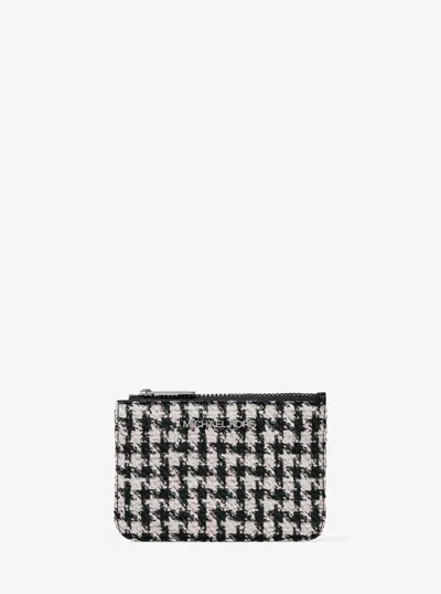 Michael Kors Outlet Jet Set Travel Houndstooth Woven Card Case In Black