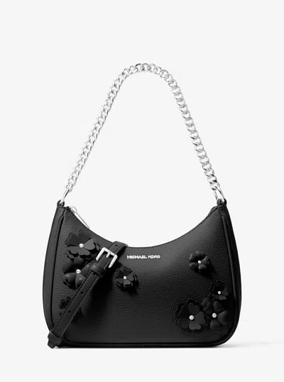 Michael Kors Outlet Jet Set Travel Large Floral Embellished Convertible Crossbody Bag In Black
