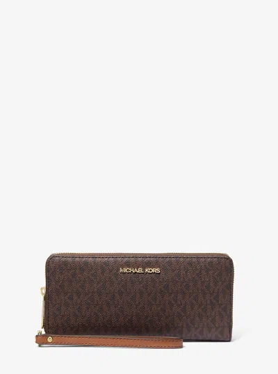 Michael Kors Outlet Jet Set Travel Large Logo Continental Wristlet In Brown
