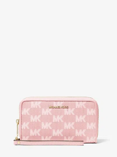 Michael Kors Outlet Jet Set Travel Large Logo Jacquard Denim Smartphone Wallet In Multi
