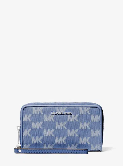 Michael Kors Outlet Jet Set Travel Large Logo Jacquard Denim Smartphone Wristlet In Multi