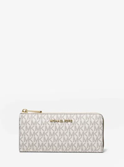 Michael Kors Outlet Jet Set Travel Large Logo Quarter-zip Wallet In White