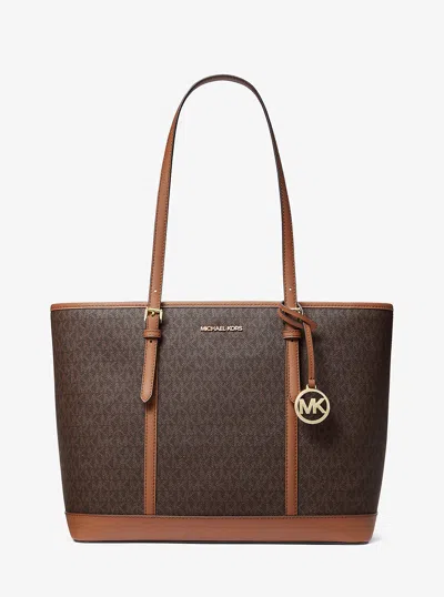 Michael Kors Outlet Jet Set Travel Large Logo Tote Bag In Brown