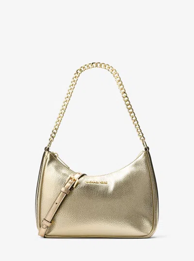 Michael Kors Outlet Jet Set Travel Large Metallic Convertible Crossbody Bag In Silver