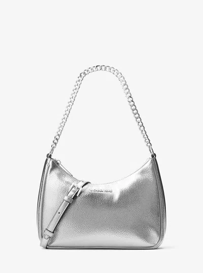 Michael Kors Outlet Jet Set Travel Large Metallic Convertible Crossbody Bag In Silver