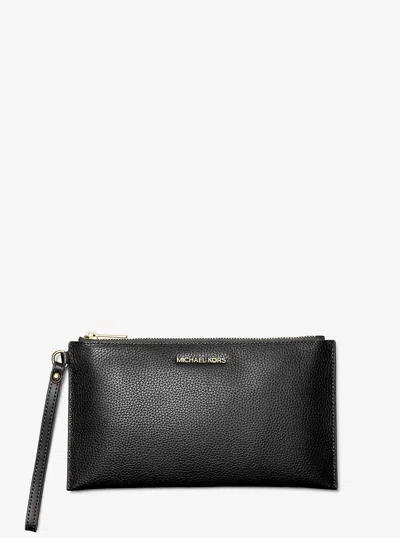 Michael Kors Outlet Jet Set Travel Large Pebbled Leather Pouch In Black