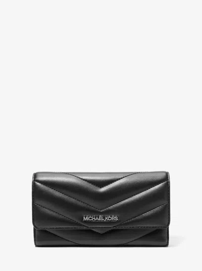 Michael Kors Outlet Jet Set Travel Large Quilted Tri-fold Wallet In Black