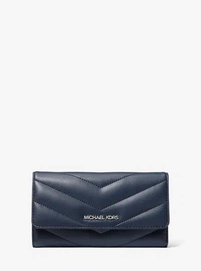 Michael Kors Outlet Jet Set Travel Large Quilted Tri-fold Wallet In Blue