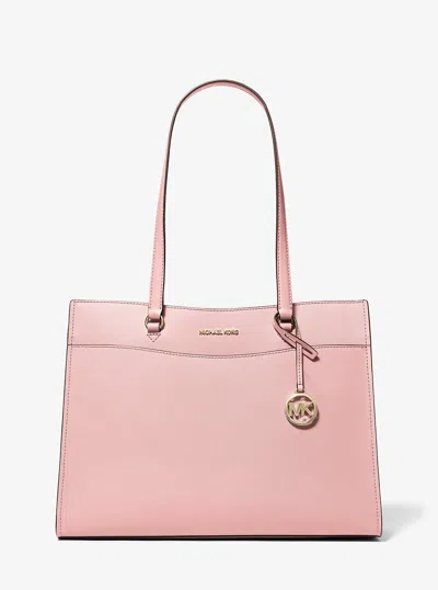 Michael Kors Outlet Jet Set Travel Large Saffiano Leather Pocket Tote Bag In Pink