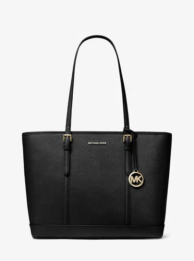 Michael Kors Outlet Jet Set Travel Large Saffiano Leather Tote Bag In Black