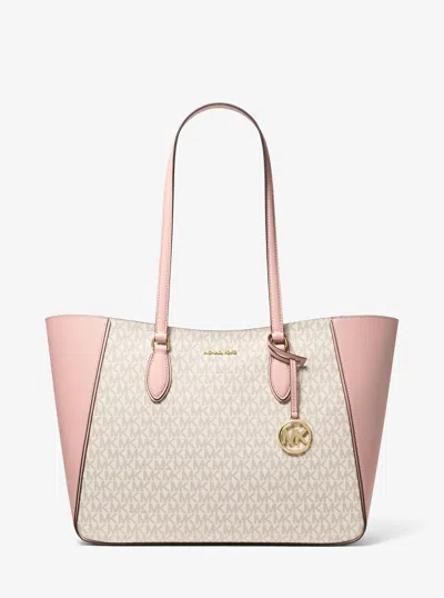 Michael Kors Outlet Jet Set Travel Large Signature Logo 3-in-1 Tote Bag In White
